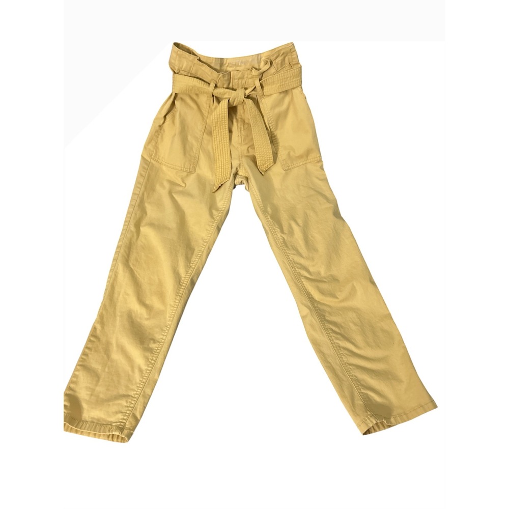 Vanilla Star Yellow High Rise Skinny Paperbag Waist Belt straight legPants